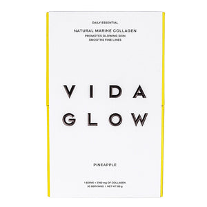 Vida Glow Natural Marine Collagen Sachets - Pineapple white box